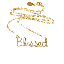 Load image into Gallery viewer, Blessed Necklace. Custom Gold or Silver Blessed Script Necklace. Wire Blessed Necklace. Spiritual Jewelry. Spiritual Religious Necklace.
