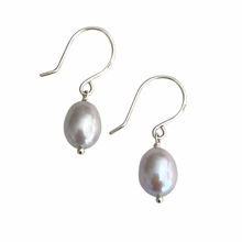 Load image into Gallery viewer, Gray Oval Freshwater Pearl Sterling Silver Handmade Earrings
