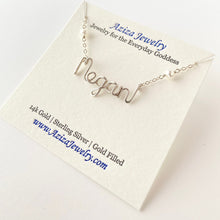 Load image into Gallery viewer, Chain and Small Pearl Name Necklace. Off White Freshwater Pearl Necklace in Sterling Silver. Beaded Pearl Necklace by Aziza Jewelry
