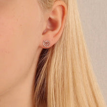 Load image into Gallery viewer, Spiral Earrings. Hand Hammered Spiral Studs. Round Flat Swirl Stud Post Earrings. Small Baby Girl Gift
