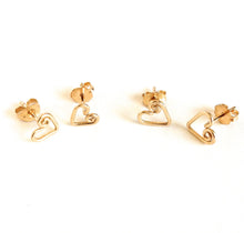 Load image into Gallery viewer, Mother Daughter Gold Heart Studs Set. 2 Pairs 14k Gold Heart Earrings Gift Set. Mommy and Me. Push Present. Mom to Be
