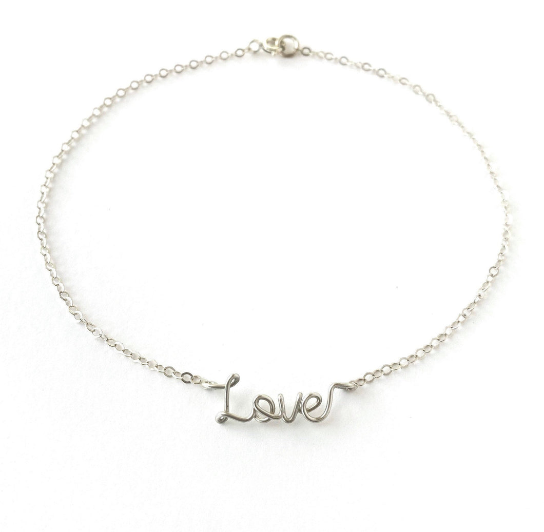 Love Anklet. Sterling Silver Cute Petite Tiny Word Ankle Bracelet. Personalized Delicate Feminine Jewelry Personalized Gift.