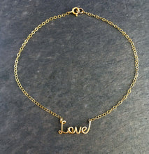 Load image into Gallery viewer, Love Anklet. Gold Filled Love Ankle Bracelet. Cute Petite Tiny Word Ankle Bracelet. Personalized Jewelry Personalized Gift, 14k Gold Anklet
