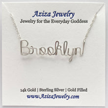 Load image into Gallery viewer, Script Brooklyn Necklace. Brooklyn Sterling Silver Necklace. Sterling Silver Urban Chic NYC Necklace. Sterling Silver Name Necklace
