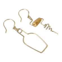 Load image into Gallery viewer, Wine Earrings. Corkscrew and Wine Bottle Sterling Silver Wine Lovers Jewelry. Cocktail Earrings.
