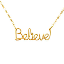 Load image into Gallery viewer, Believe Necklace. 14k Gold Filled Believe Script Necklace.
