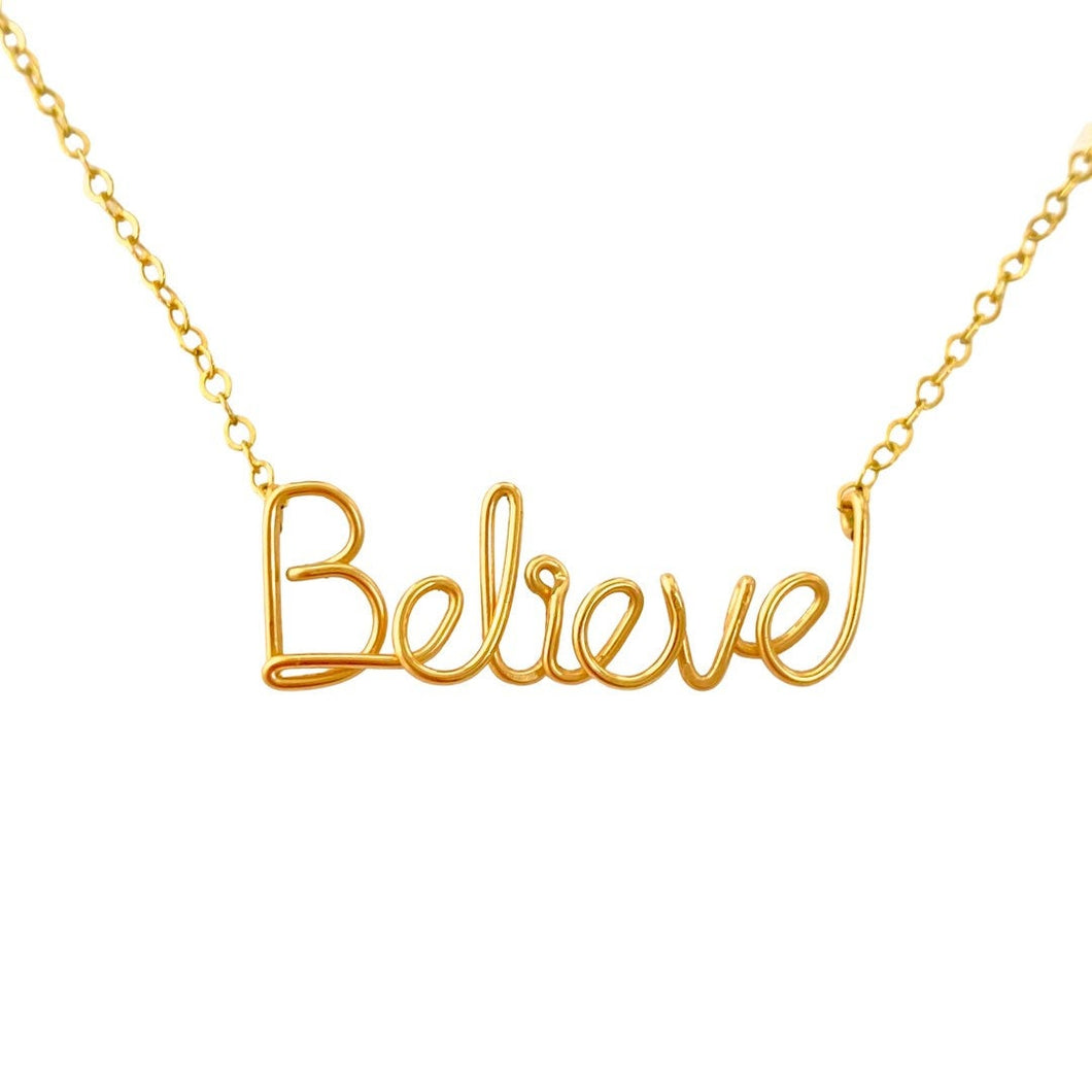 Believe Necklace. 14k Gold Filled Believe Script Necklace.