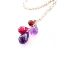 Load image into Gallery viewer, Ruby, Amethyst and Garnet Gemstone Drops Necklace. Real Gemstones. Genuine Gemstone Necklace
