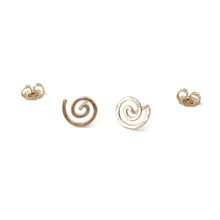 Load image into Gallery viewer, Spiral Earrings. Hand Hammered Spiral Studs. Round Flat Swirl Stud Post Earrings. Small Baby Girl Gift
