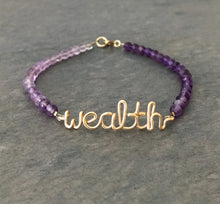 Load image into Gallery viewer, Wealth Bracelet. Natural Purple Amethyst Gemstones Bracelet. 14k Gold Filled Abundance Bracelet. Purple Ombre Crystal Jewelry
