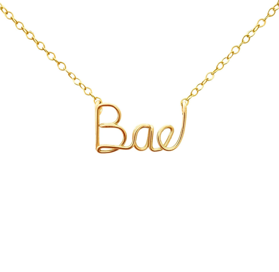Lovers Bae Necklace. Custom High Quality Script 14k Gold Filled Silver Rose Gold Necklace. Girlfriend Necklace. Wife Necklace