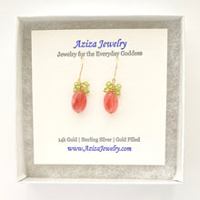 Load image into Gallery viewer, Cherry Quartz Earrings with Peridot Gemstones Clusters.
