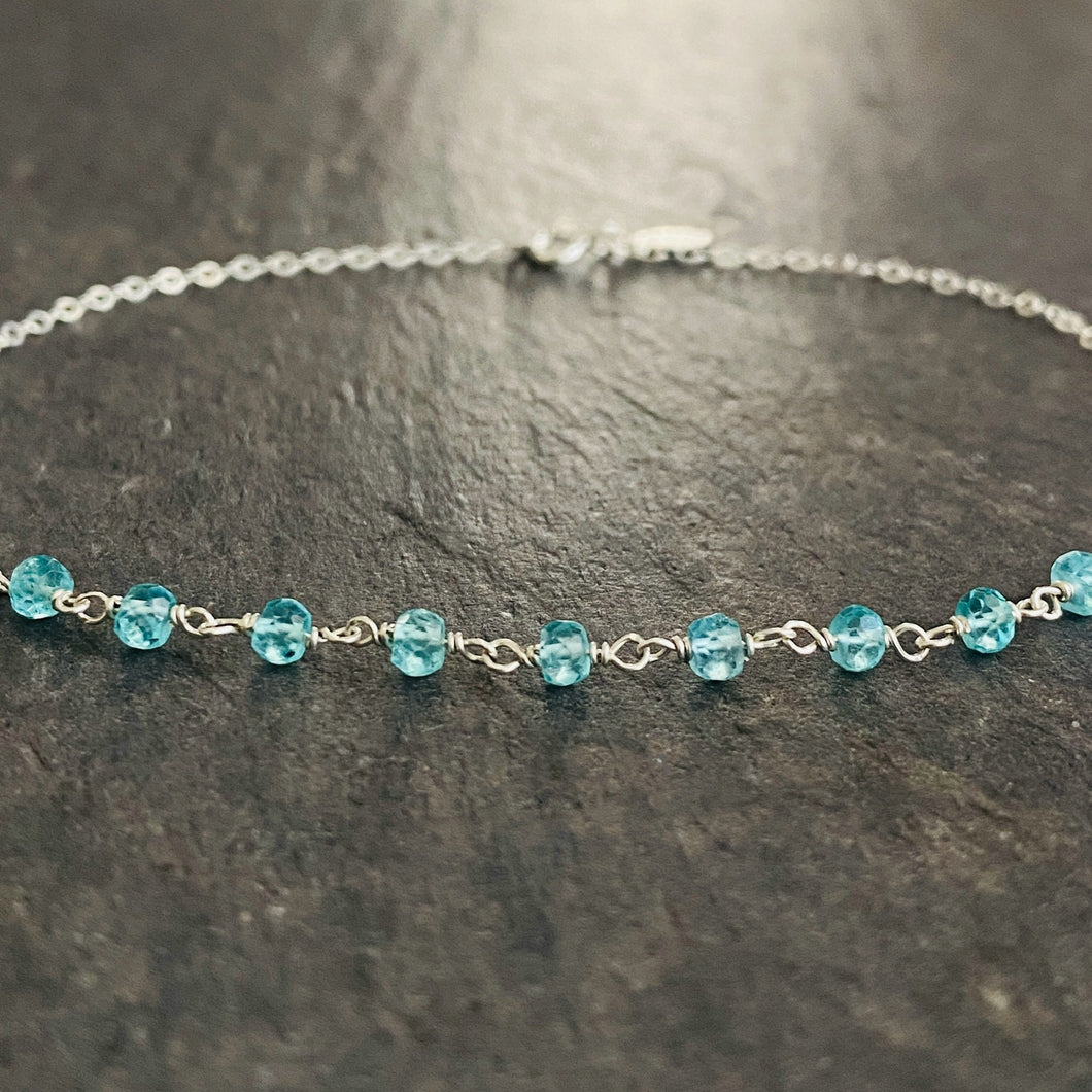 Sterling Silver Aquamarine Anklet. Genuine Gemstone Ankle Bracelet.