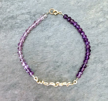 Load image into Gallery viewer, Wealth Bracelet. Natural Purple Amethyst Gemstones Bracelet. 14k Gold Filled Abundance Bracelet. Purple Ombre Crystal Jewelry
