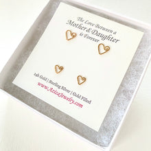 Load image into Gallery viewer, Mother Daughter Gold Heart Studs Set. 2 Pairs 14k Gold Heart Earrings Gift Set. Mommy and Me. Push Present. Mom to Be
