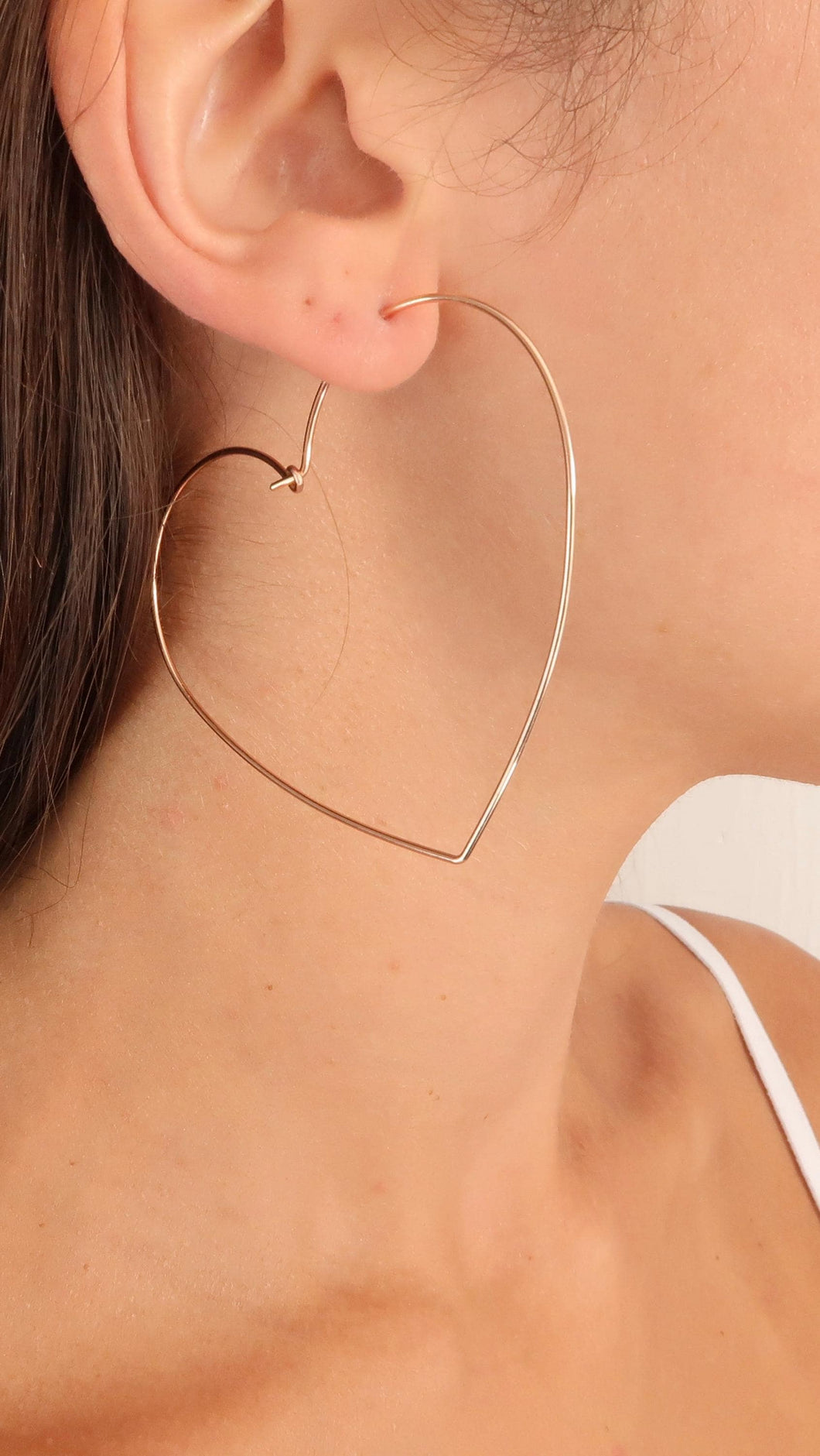 Heart Earrings. 14k Gold Heart Large Hoop Earrings. 2.5 inch Open Hoops by Aziza Jewelry