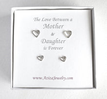 Load image into Gallery viewer, Mother Daughter Heart Earrings Gift Set. 2 Pair Sterling Silver Heart Studs Set. Cute Valentines Day Mothers Day Earrings. Push Present.
