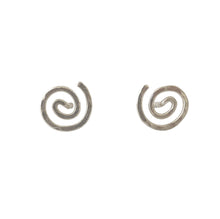 Load image into Gallery viewer, Spiral Earrings. Hand Hammered Spiral Studs. Round Flat Swirl Stud Post Earrings. Small Baby Girl Gift
