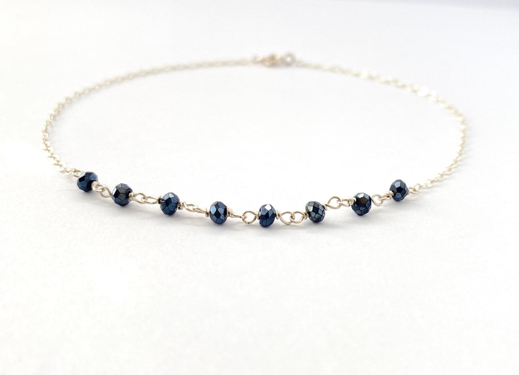 Sterling Silver Anklet. Genuine Gemstone Black Spinel Gemstone Ankle Bracelet.