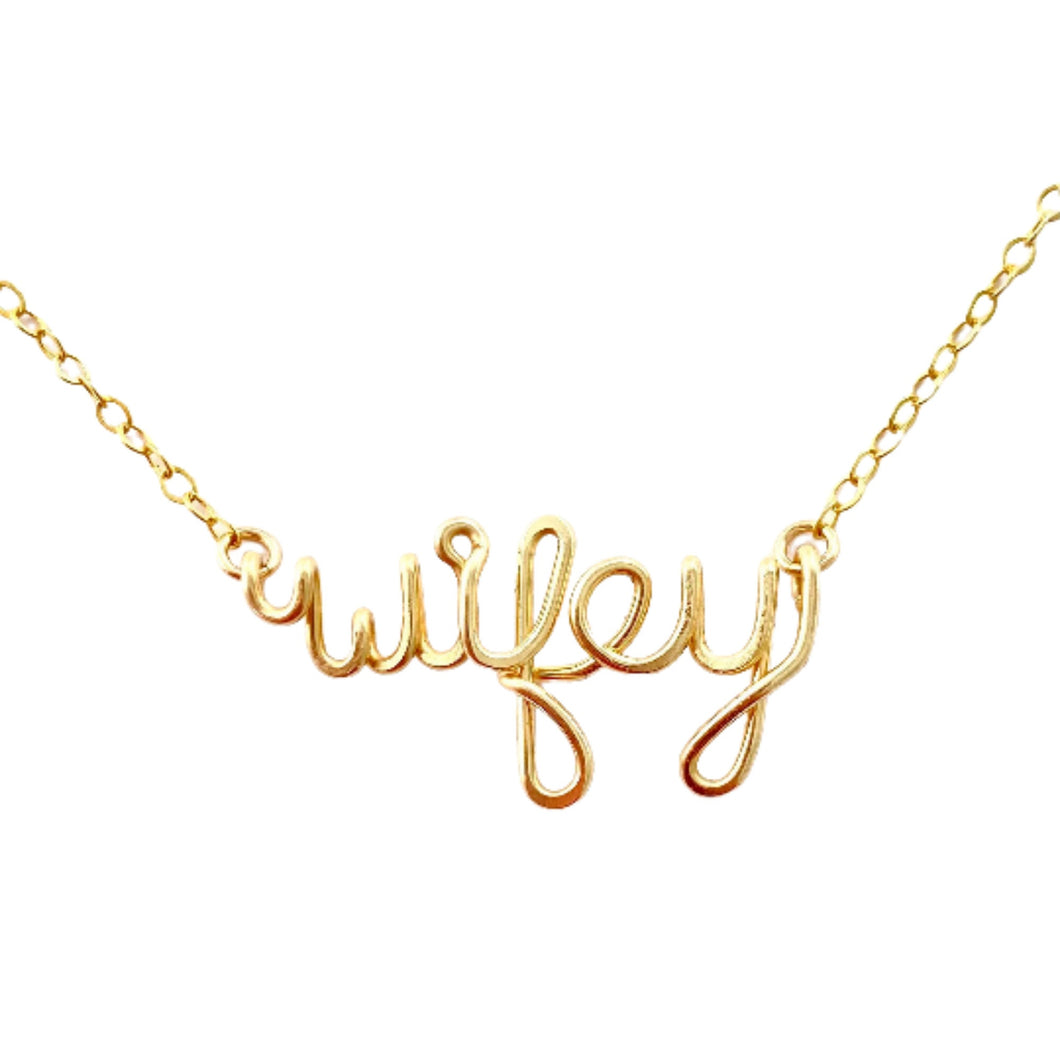 Wifey Necklace. Custom Personalized 14k Gold Filled Name Necklace. Wife Bridal wedding day script Calligraphy Name Necklace. Engagement Gift