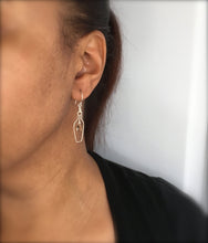 Load image into Gallery viewer, Wine Earrings. 14k Gold Champagne Bottle and Cork Screw Earrings with Genuine Citrine. White Wine Gift. Cocktail Jewelry
