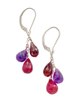 Load image into Gallery viewer, Gemstone Earrings. Ruby garnet amethyst cascading Sterling Silver Lever back earrings.
