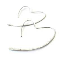 Load image into Gallery viewer, Heart Earrings. Sterling Silver Hammered Heart Hoop Earrings. 925 Silver Open Heart Dangle Earrings. Aziza Jewelry

