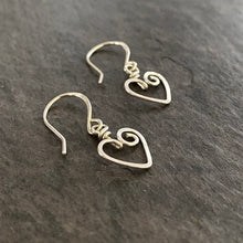 Load image into Gallery viewer, Heart Dangle Earrings. 1 inch Heart earrings
