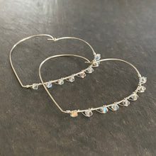 Load image into Gallery viewer, Sterling Silver Heart Hoop Earrings. 2.5 inch X-Large Heart Hoop Earrings. Swarovski Crystals Hoops
