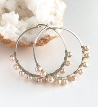 Load image into Gallery viewer, Pearl Hoop Earrings. Freshwater pearl earrings 1.5 inches wide
