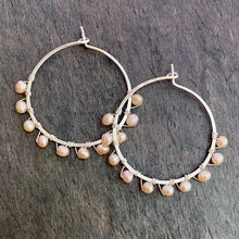 Load image into Gallery viewer, Pearl Hoop Earrings. Freshwater pearl earrings 1.5 inches wide
