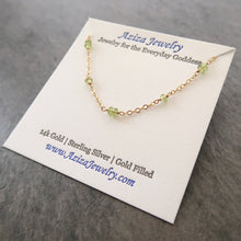 Load image into Gallery viewer, Peridot Gemstone Bracelet. Delicate faceted genuine gemstone 14k gold filled bracelet
