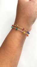 Load and play video in Gallery viewer, Rainbow Chain Bracelet. Swarovski Crystals in Rainbow Colors Bracelet 14k Gold Filled Clasp. Colorful Stacking Bracelet. Chakra Jewelry
