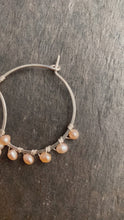 Load and play video in Gallery viewer, Pearl Hoop Earrings. Freshwater pearl earrings 1.5 inches wide

