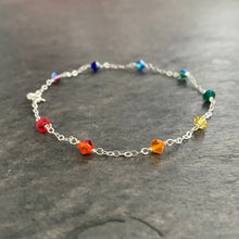 Load image into Gallery viewer, Rainbow Chain Bracelet. Swarovski Crystals Bracelet Sterling Silver. Colorful Stacking Bracelet. Chakra Jewelry
