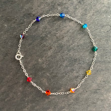 Load image into Gallery viewer, Rainbow Chain Bracelet. Swarovski Crystals Bracelet Sterling Silver. Colorful Stacking Bracelet. Chakra Jewelry
