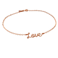 Load image into Gallery viewer, Tiny Love Anklet. 14k Rose Gold Script Love Ankle Bracelet.
