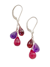 Load image into Gallery viewer, Multi Gemstone Earrings. Ruby, Garnet, Amethyst Gemstones. Sterling Silver Lever back Earrings
