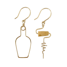Load image into Gallery viewer, Wine Earrings. Sterling Silver Earrings. Wine Bottle and Cork Screw Earrings. Cork Jewelry. Wine Lovers Earrings
