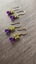 Load and play video in Gallery viewer, Amethyst and Peridot Earrings. 14k Gold Filled Earrings.
