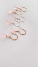 Load and play video in Gallery viewer, Rose Quartz Earrings. Small Cute Faceted Pink Drop Earrings.
