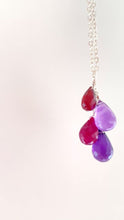 Load and play video in Gallery viewer, Multi Gemstone Necklace. Ruby, Garnet, Amethyst Pendant. Sterling Silver Necklace.
