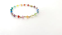 Load and play video in Gallery viewer, Rainbow Bracelet. Crystals in Rainbow Colors Bracelet 14k Gold Filled Clasp. Colorful Stacking Bracelet. Chakra Jewelry
