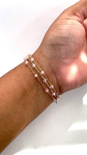 Load and play video in Gallery viewer, Rose Quartz Gold Bracelet. Genuine Gemstone 14k Yellow Gold Filled Bracelet.
