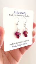 Load and play video in Gallery viewer, Ruby Earrings with Pink Tourmaline and Garnet. Real Gemstone Clusters. Sterling Silver Dangle Earrings
