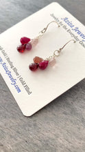 Load and play video in Gallery viewer, Ruby Earrings with Pink Tourmaline and Garnet. Real Gemstone Clusters. Sterling Silver Dangle Earrings
