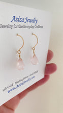 Load and play video in Gallery viewer, Rose Quartz Earrings. Small Cute Faceted Pink Drop Earrings.
