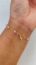 Load and play video in Gallery viewer, Rose Quartz Gold Bracelet. Genuine Gemstone 14k Yellow Gold Filled Bracelet.
