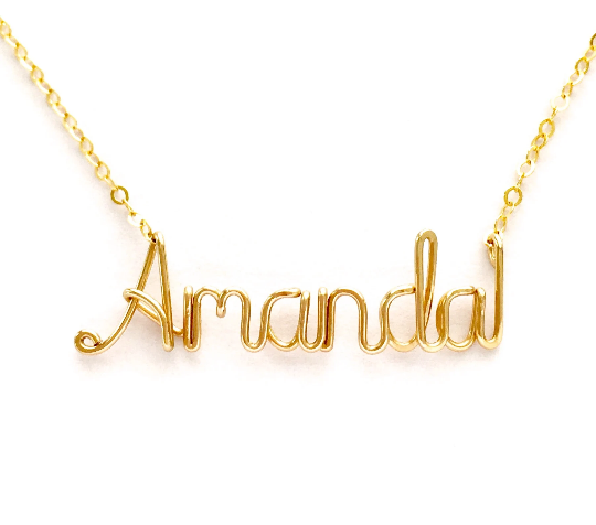 14k Solid Gold Name Necklace. 14K Real Gold Custom Name Necklace. Personalized Real Gold Wire Script Name Necklace.