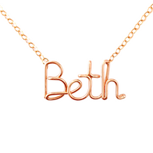 Load image into Gallery viewer, Name Necklace. 14k Solid Rose Gold Custom Personalized Name Necklace. Wire Name Necklace. 14k Rose Gold Script Name Necklace.
